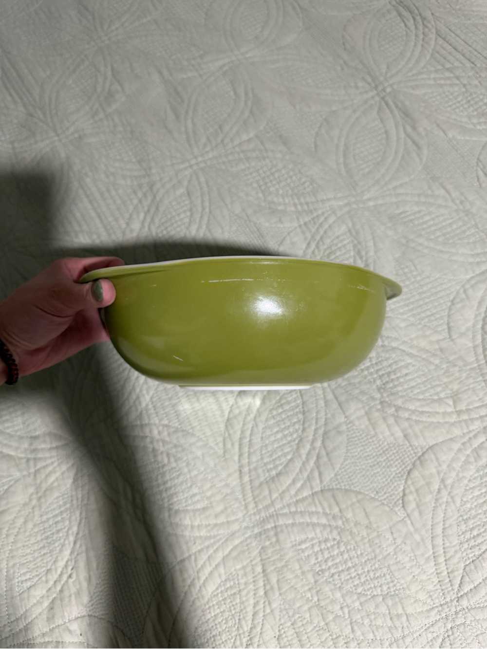 Vintage Green Ceramic Serving Bowl PYREX 2qt